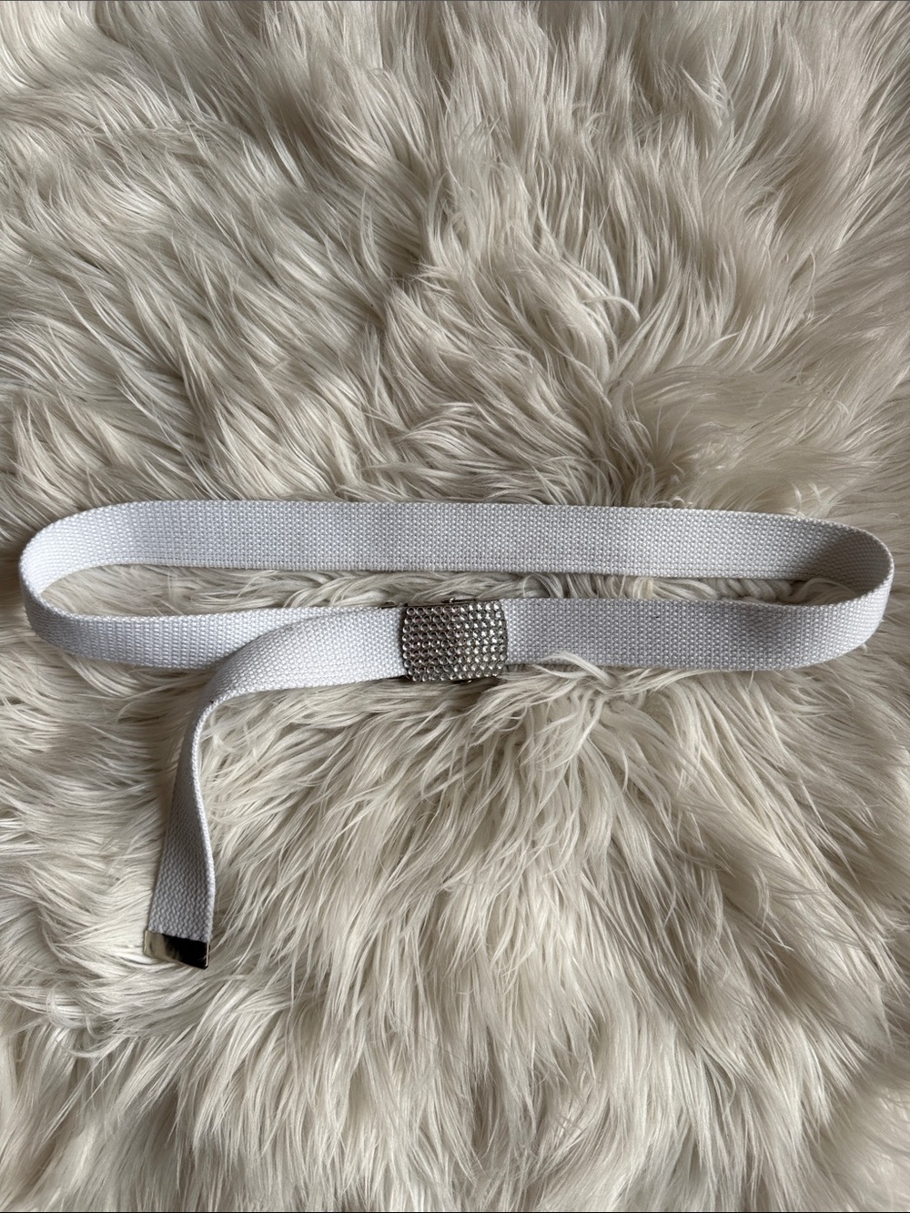 Early 2000s White Mcbling Belt with Rhinestone Buckle